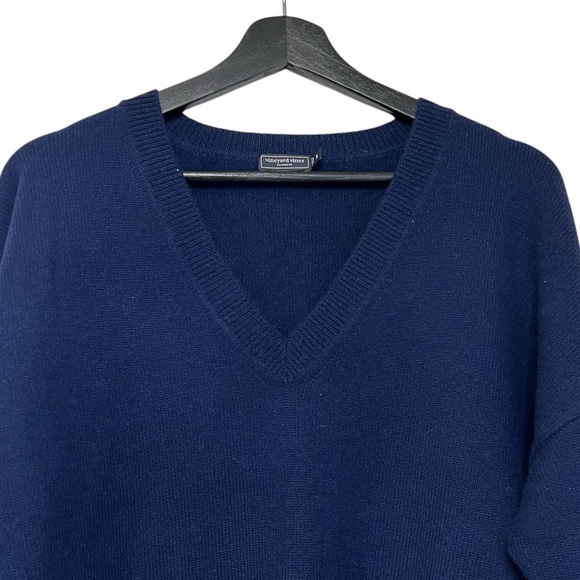 Vineyard Vines Cashmere V-Neck Sweater Navy Blue Small Relaxed Preppy Academia - Picture 2 of 4